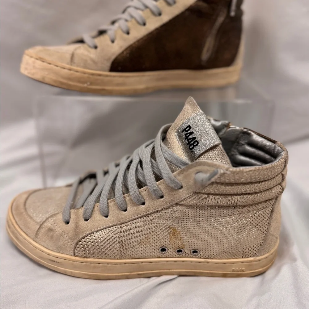 P448 Gold/Beige  High-Top Sneakers - Picture 4 of 8
